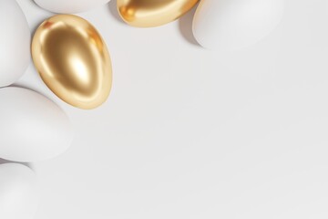 3d render of white and gold Easter egg pattern frame on a white background