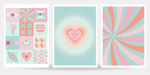 Happy Valentine's day. Useful for web, greeting cards, event invitation, discount voucher, advertising, cover, flyer, poster, prints. Simple modern geometric design. Set of vector illustrations.