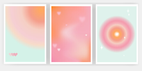 Abstract pastel gradient graphic backgrounds. Useful for web, greeting cards, event invitation, discount voucher, advertising, cover, flyer, poster, prints. Modern aesthetic. Set of romantic love card