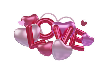 Fototapeta premium 3D Text Love with heart shape balloon 