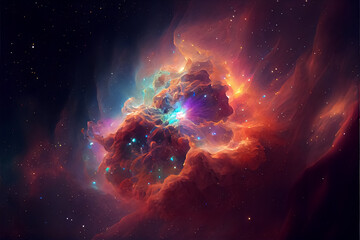 Starfield neon nebula space art galaxy creative background . ai