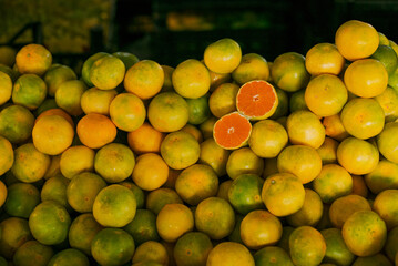 Fresh harvest of juicy local tangerines 