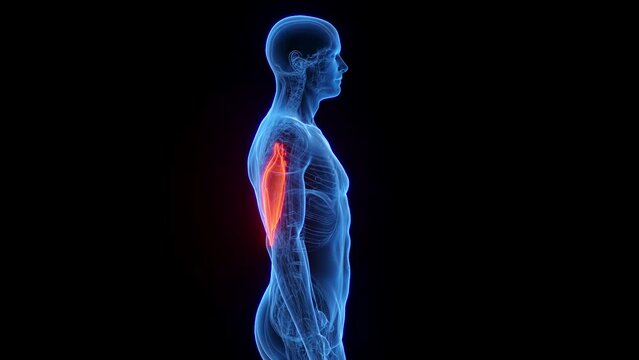 3D rendered medical animation of a man's triceps