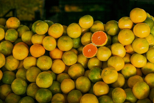Fresh harvest of juicy local tangerines 