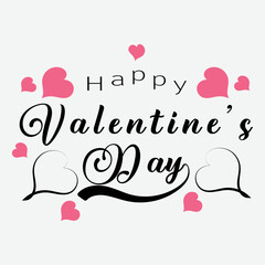 Happy Valentine's day Text With Calligraphic Font And Hand Drawing Pink Color Heart Shape, Use For T-Shirt,  Banner , Poster ETC.