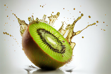 illustration of fresh kiwi fruit with water splash on white background - obrazy, fototapety, plakaty