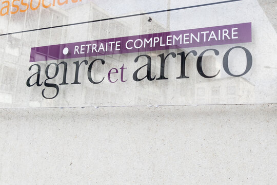 agirc et arrco logo brand and text sign of french complementary private pension complements the basic pension office for pensioner