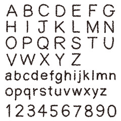 クレヨン素材　手描きのアルファベットと数字のセット