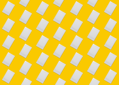 White instant photos on yellow background