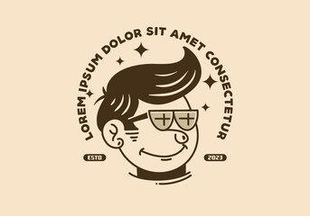 Illustration of a funny face man with retro hair wearing glasses