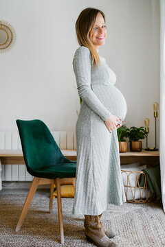 Happy pregnant expecting baby soon