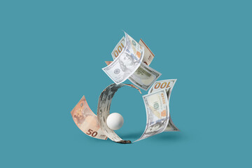 Circle dollar and euro design with tree bark.