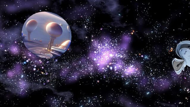 The future of humanity living in outer space in 3D animation