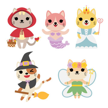 Big set of isolated animals. Vector collection of activity, magic, berbie, Mermaid, teeth fairy, funny animals. Cute animals: cat in cartoon style.