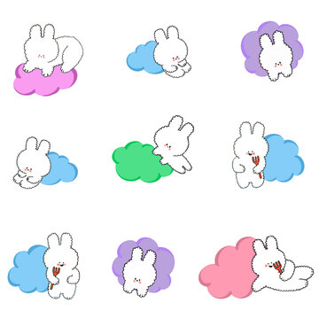 pattern bunny rabbit with sky, cute rabbit bunny was fat and happy sticker