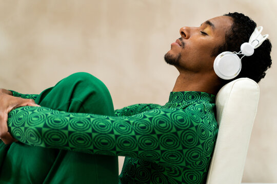 Man listening music with headphones