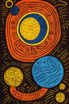 abstract painting of planets