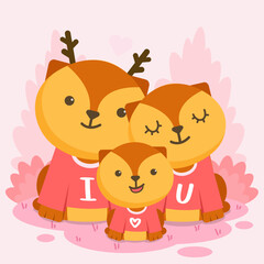 Little deer with baby in different poses, The love of their heart in valentine
