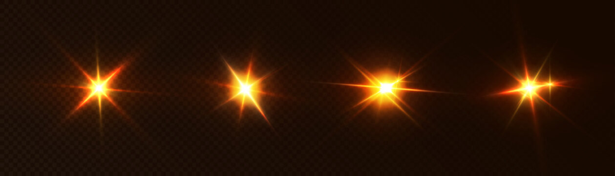  Set of stars light effects for web design and illustrations golden glowing light png vector.