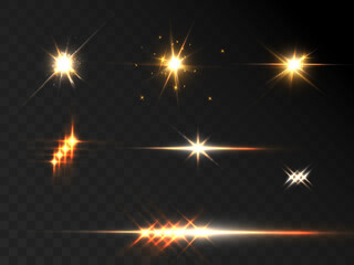  Set of stars light effects for web design and illustrations golden glowing light png vector.