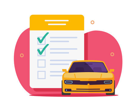 Car vehicle check list inspection icon vector or checklist auto service technical maintenance flat graphic illustration, automobile insurance safety checkup review, buy automotive verification examine