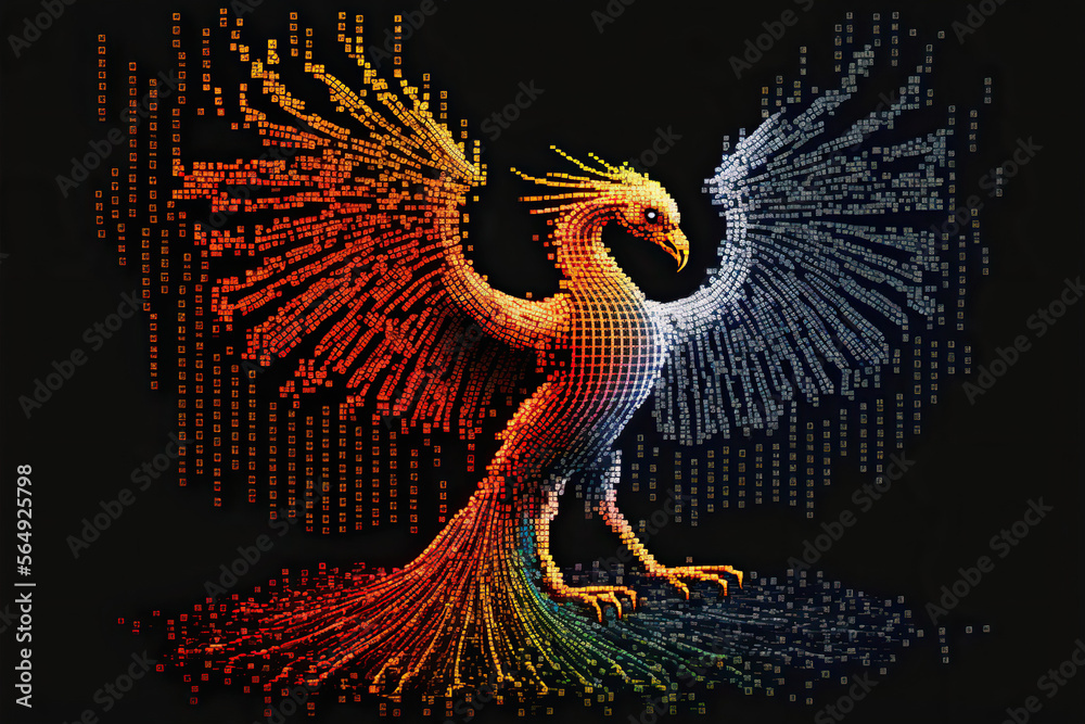 Wall mural digital phoenix in binary code, generative ai