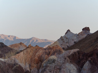 Close-up photo of the gorgeous peaks of the colored mountains, Dasht-e Lut desert in Iran