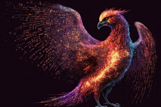 digital phoenix with wings of data, circuit board computer, Generative AI
