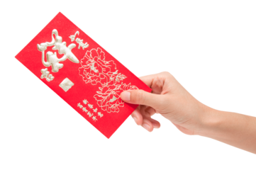 hand hold red envelopes for Chinese New Year on white background