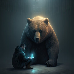 Trader with a bear. bear market. 