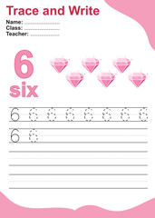 Trace and write number for children. Tracing practice worksheet for kids learning to count and to write. Educational worksheet for preschool. Valentine theme. Vector file.