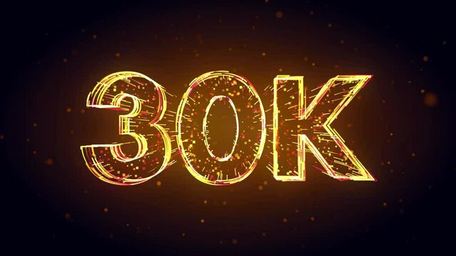 Golden Yellow Red Shiny 30K Followers Celebration 3d Lines Effect And Square Dots Particles Motion Reveal On Dark Brown Glitter Dust, 5-15 Sec Seamless Loop