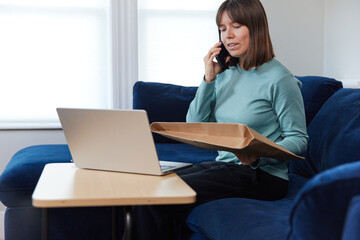 Woman talks to customer service 