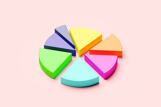 Colorful 3D rendered financial pie chart with copy space