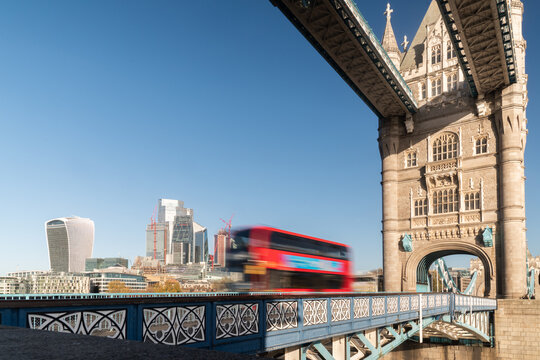 Traffic In Motion At Tower Bridge, London