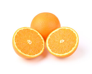 Oranges. Whole and half Orange on white background.