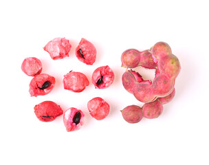 Pink manila tamarind isolated on white background. Top view
