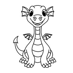 Funny dragon cartoon vector coloring page