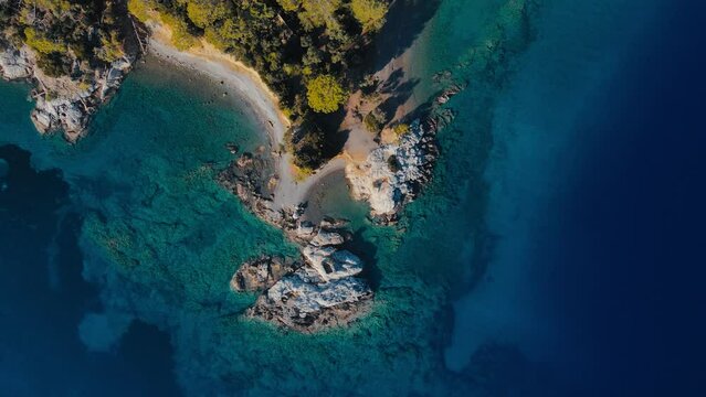 Aerial view of azure water in Aegean sea in bay near Oludeniz, Turkey