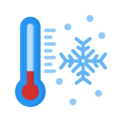 Winter temperature icon in flat style vector, thermometer icon, winter