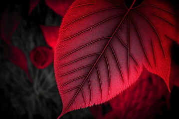Red leaves,blur  background with sample text. Generative Ai.