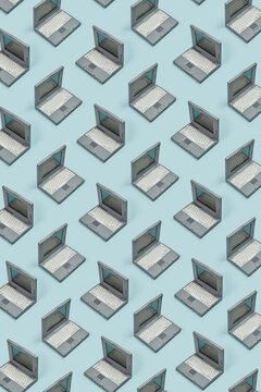 Pattern of 90s laptop on blue background.