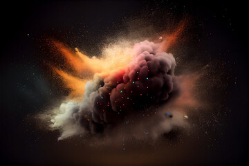 Beautiful fantasy Color explosion on black background. Generative Ai.
