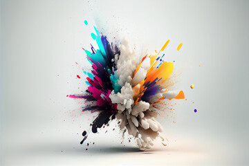 Beautiful fantasy Color explosion on white background. Generative Ai.