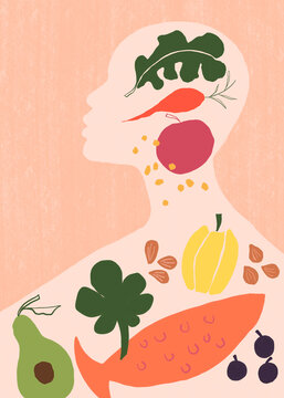 Illustration food microbiome gut brain connection 