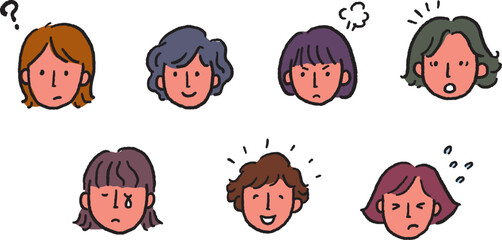 女性 表情バリエーション 多色