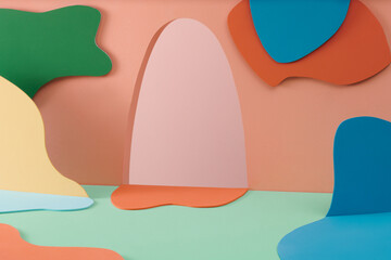 Scene with geometrical forms. Empty showcase for cosmetic