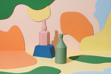 A set of beautiful ceramic vases on a colorful background