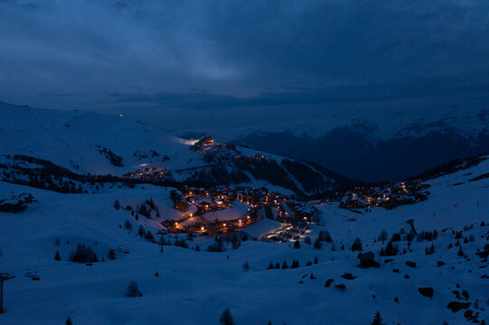 Mountain landscape French Alps La plagne villages