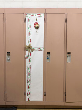 Locker in School decorated  Gift Wrapping at Christmas time 